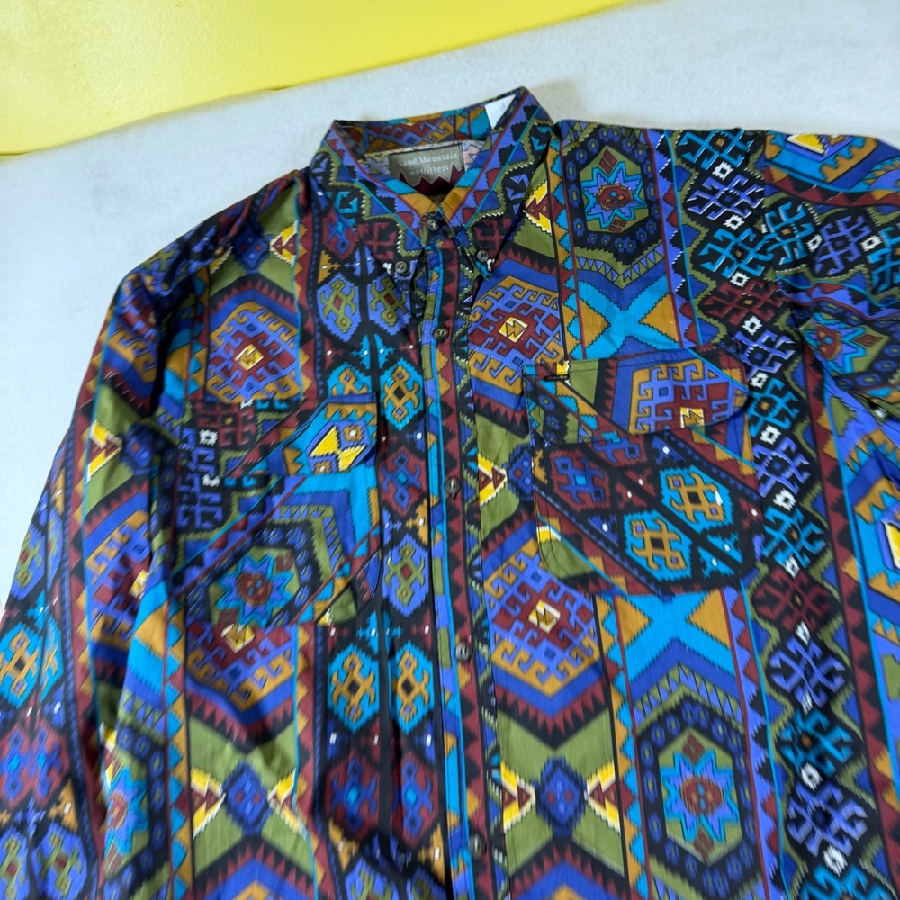 Sand Motain Outfitters Mens XL Southwestern Geometric Tribal Cotton Shirt Multi